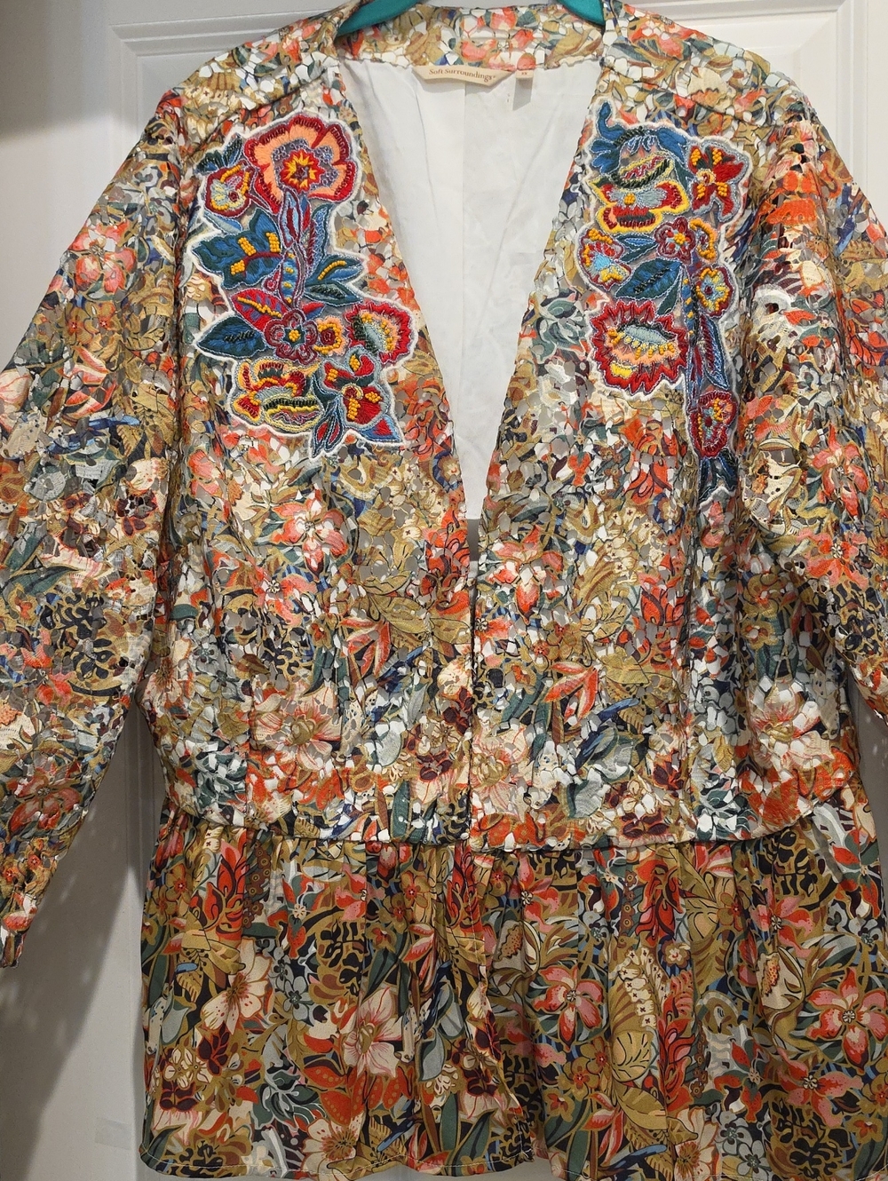 Soft Surroundings Ariege Lace Peplum Jacket With Embroidery And Beads 2x - Picture 3 of 5